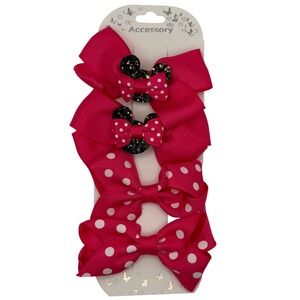 Set of 3 Pink White Polka Dot Hair Bows Clip‎ On Mickey Ears